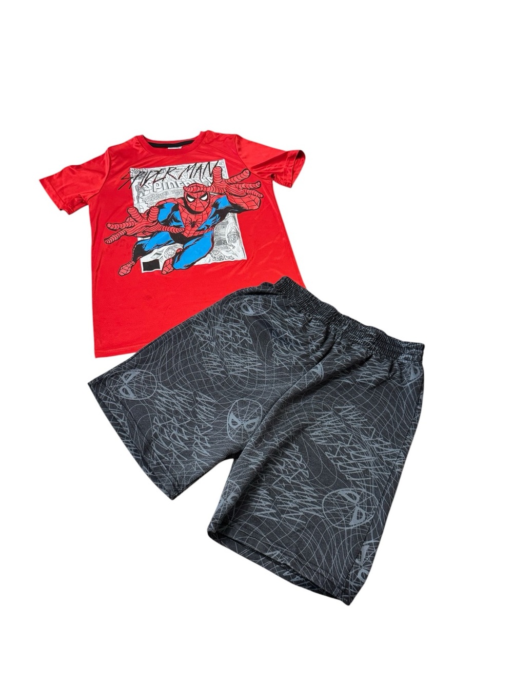 Marvel Red Spider-Man Graphic Tee & Black Web-Print Shorts Set Big Boy Size 14